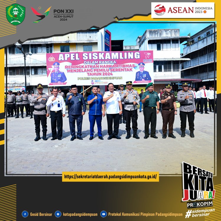 Kapolres Padangsidimpuan Pimpin Apel Siskamling untuk Meningkatkan HARKAMTIBMAS menjelang Pemilu Serentak Tahun 202